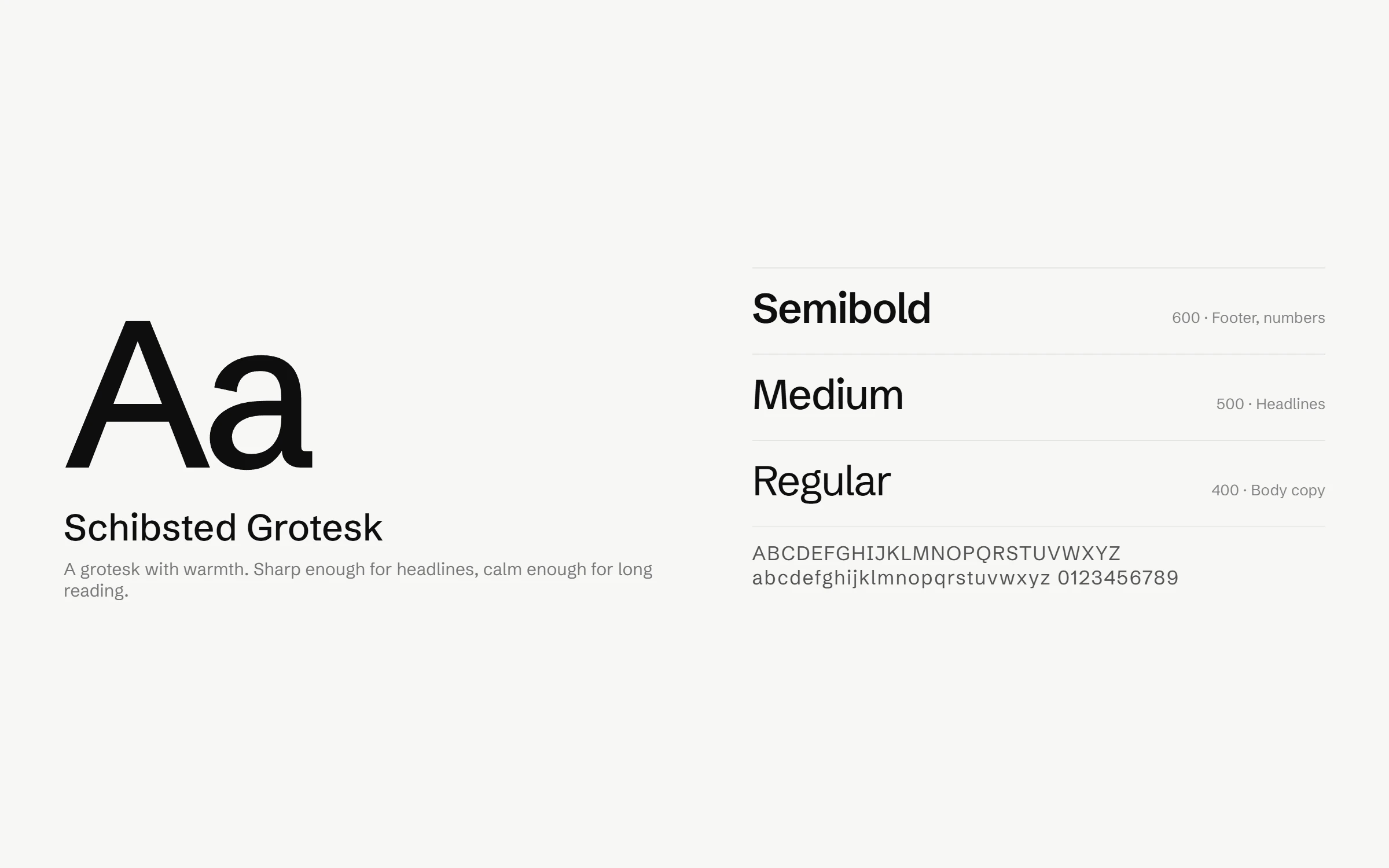 Schibsted Grotesk type specimen in Semibold, Medium and Regular