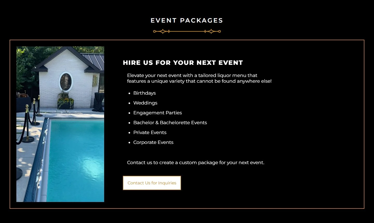 Original event packages section on black