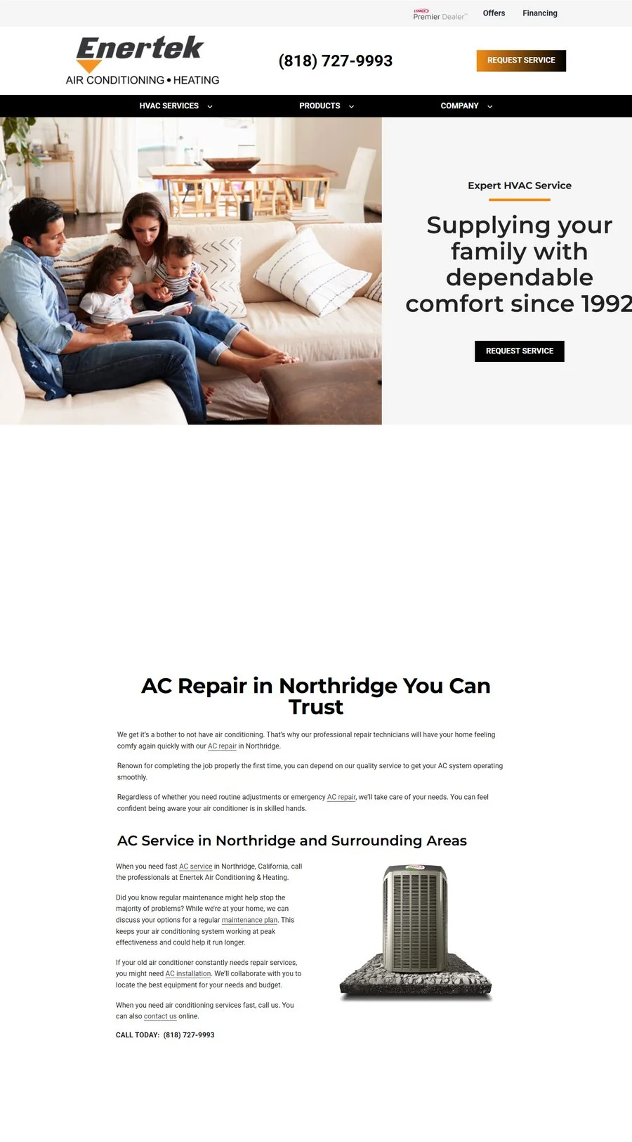 Enertek Air Conditioning and Heating homepage