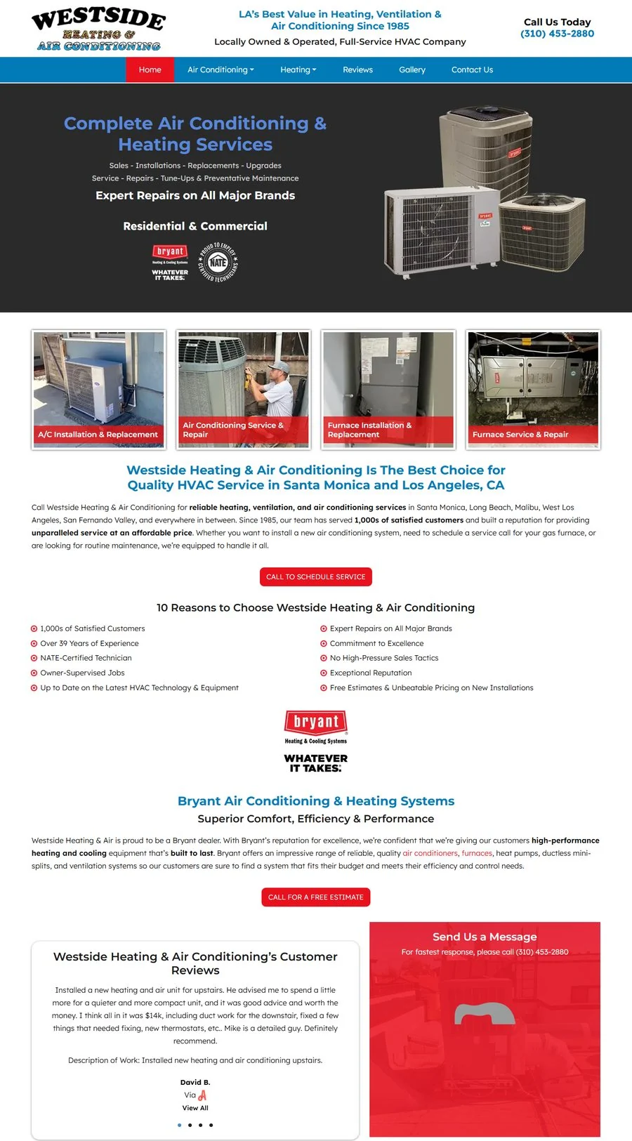 Westside Heating and Air Conditioning homepage